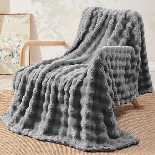 Kuscheldecke Fleecedecke Flanell Decke Kaninchenmitat Plüsch Wohndecken Couchdecke Flauschig Überwurf Mikrofaser Tagesdecke Sofadecke Blanket Für Bett Sofa Schlafzimmer Büro 60x80Inch 150x200cm Grau von Melldrry