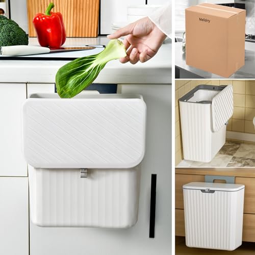Küchenmülleimer mit Deckel 9L Bio-Mülleimer, Hängende Abfallsammler, Kunststoff Mülleimer für die Wandmontage, wasserdicht Kompostbehälter für Küche, Wohnmobil, Schrank von Melldrry