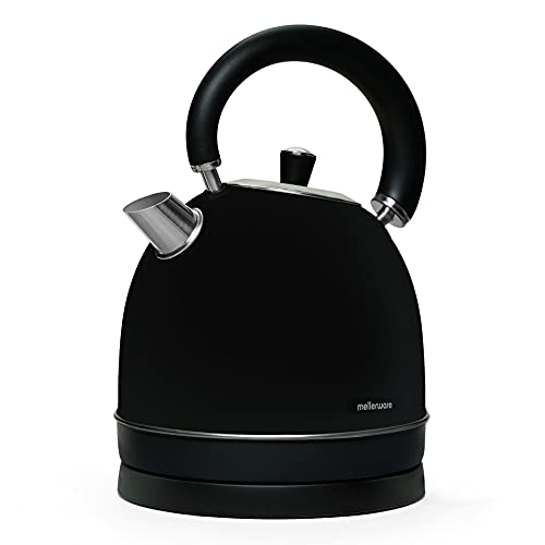 Mellerware - Wasserkocher Edelstahl Spring! 2200W | Wasserstandsanzeige | 0-100ºC Schnelles Aufheizen < 3 min 1,8L | 360º Basis | BPA-frei | Stilvolles Teekannen-Design | Schwarz von Mellerware