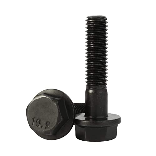 M6 x 40 mm Flansch-Sechskantschrauben, Halbgewinde, legierter Stahl, schwarzes Oxid-Finish, 10 Stück von Mellewell