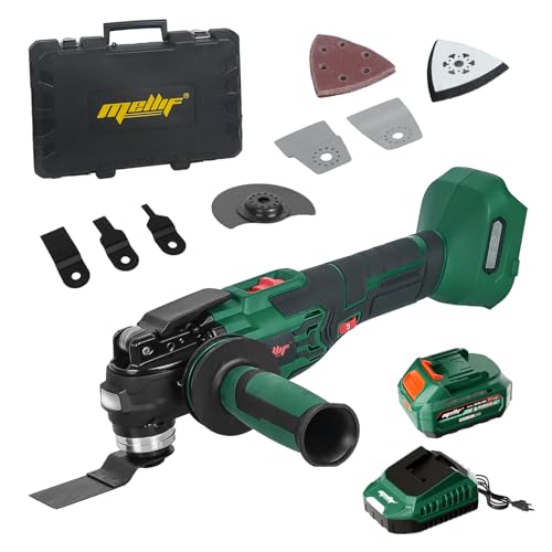 Mellif Akku Multitool, Multifunktionswerkzeug Kompatibel Mit Makita 18V, Bürstenloser Motor, 6-Stufige Geschwindigkeit, 18 Zubehöre (Inkl. 4.0Ah Akku + 2.0A Ladegerät) von Mellif