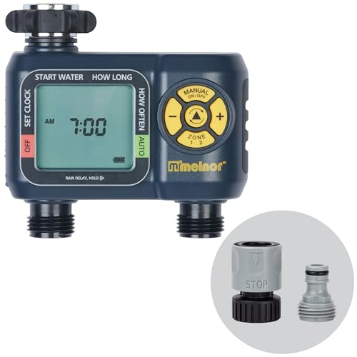 Melnor 65139AMZ AquaTimer Digitaler Schlauch-Timer, 2-Zonen programmierbarer Bewässerungstimer, Quick Connect Bundle, Schwarz, Gelb von Melnor