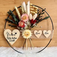 Trockenblumenkranz Mit Holzherz Personalisiert, Geschenkidee Zum Muttertag, Geschenk Für Mama, Muttertagsgeschenk von Melodieblumenkreativ