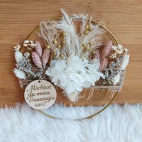Trockenblumenkranz Mit Holzschild Für Die Trauzeugin, Personalisiert, Trauzeugin Fragen, Metallring Trockenblumen, Trockenblumenring von Melodieblumenkreativ