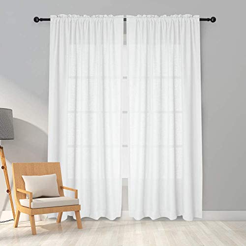 Melodieux Vorhänge Weiß Transparent Leinen Optik Voile Gardinen für Wohnzimmer Schlafzimmer, 2er Set 225x140cm von Melodieux