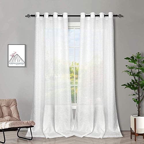 Melodieux Gardinen Weiß Transparent Leinen Optik Vorhänge mit Ösen für Wohnzimmer Schlafzimmer, 2er Set 225x140cm von Melodieux