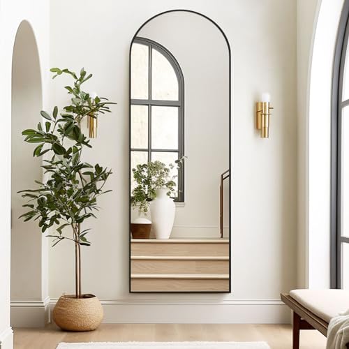 Melodieux Bogen Ganzkörperspiegel 147x44cm in voller Länge Großer Freistehender Spiegel Schwarz Aluminiumrahmen Ankleidespiegel Wandmontierter Spiegel für Wohnzimmer Schlafzimmer von Melodieux