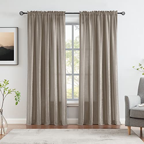 Melodieux Braungraue halbdurchsichtige Vorhänge, 213 cm Länge, für Schlafzimmer, Wohnzimmer, natürliche Baumwolltextur, Stangentasche, Fenster, durchsichtige Vorhänge, 132 x 213 cm (2 Stoffbahnen) von Melodieux