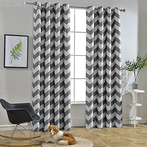 Melodieux Chevron Verdunkelungsvorhänge mit Ösen, 132 x 213 cm, Grau (1 Panel) von Melodieux