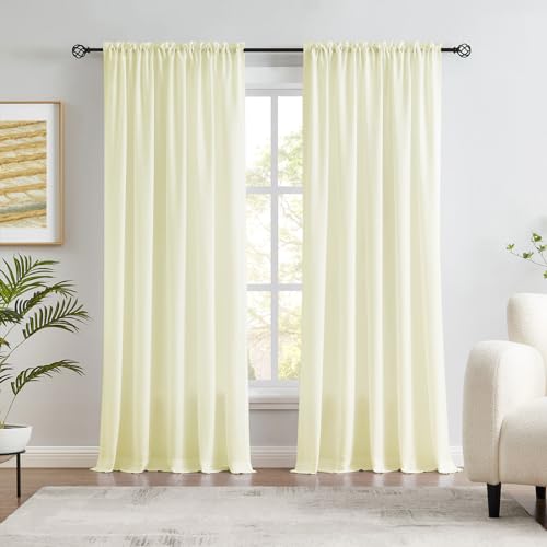 Melodieux Cremefarbene halbdurchsichtige Vorhänge, 160 cm lang, für Schlafzimmer, Wohnzimmer, natürliche Baumwolltextur, mit Stangentasche, Fenster, durchsichtige 132 x (2 Stoffbahnen) von Melodieux