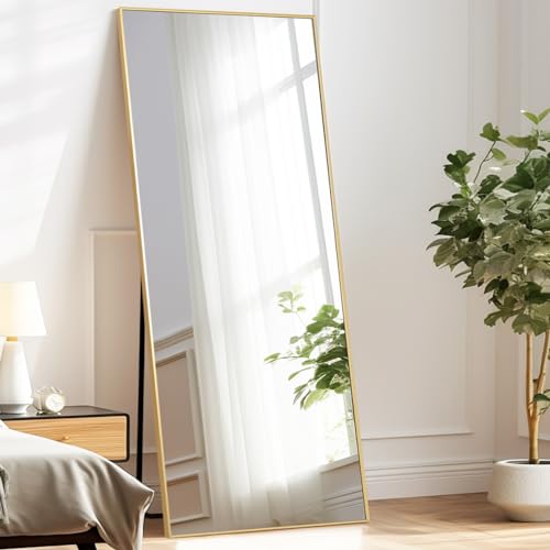 Melodieux Ganzkörperspiegel 180x76cm in voller Länge Modern Großer Freistehender Spiegel Gold Aluminiumrahmen Ankleidespiegel Wandmontierter Wand Hängend Gelehnt Spiegel für Wohnzimmer Schlafzimmer von Melodieux