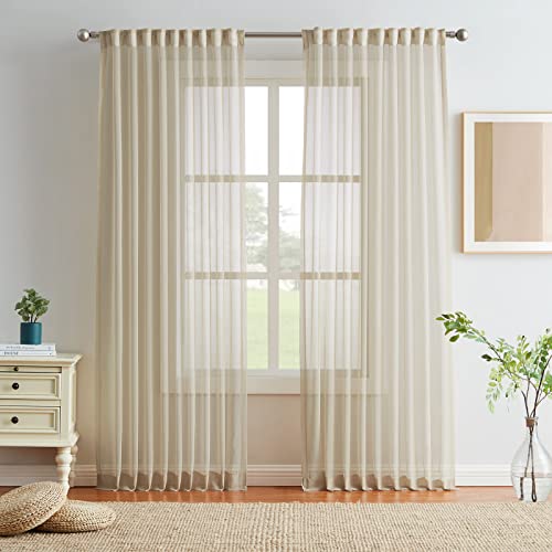 Melodieux Gardinen Beige mit Kräuselband Transparent Vorhänge für Wohnzimmer 2er Set, 225x140cm von Melodieux