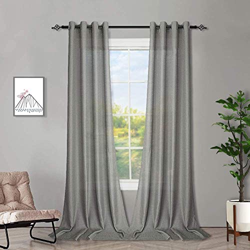 Melodieux Gardinen Grau Transparent Leinen Optik Vorhänge mit Ösen für Wohnzimmer Schlafzimmer, 2er Set 225x140cm von Melodieux