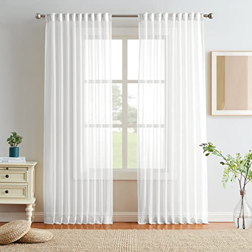 Melodieux Vorhänge Weiß - Gardinen Weiss mit Kräuselband für Wohnzimmer, Stabrakete Vorhänge ohne Bohren, Semi-abdunkelnde Vorhänge für Schlafzimmer, Küchen, Wohnzimmer (2er Set, 225x140cm) von Melodieux