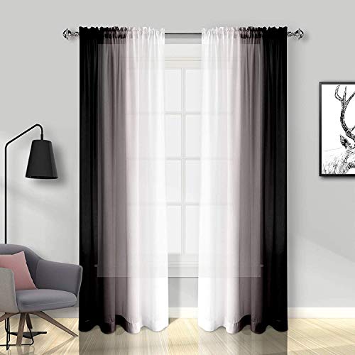 Melodieux Gardinen mit Kräuselband Ombre Transparent Vorhänge für Wohnzimmer 2er Set, 175x140cm von Melodieux