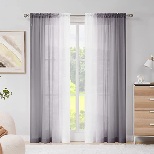 Melodieux Gardinen mit Kräuselband Ombre Transparent Vorhänge für Wohnzimmer 2er Set, 225x140cm Grau von Melodieux