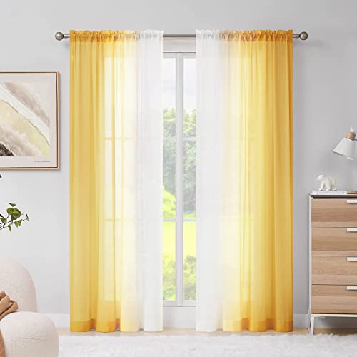 Melodieux Gardinen mit Kräuselband Ombre Transparent Vorhänge für Wohnzimmer 2er Set, 260x140cm Gelb von Melodieux