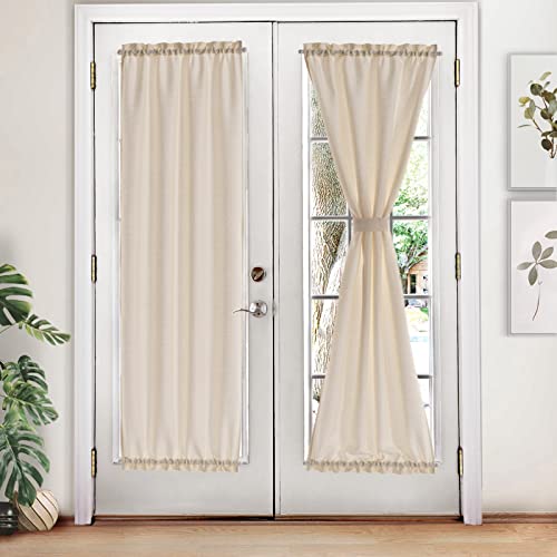 Melodieux Halbdurchsichtige französische Türvorhänge, 183 cm lang, Leinenoptik, Stangentasche, Sichtschutz für Terrasse, Schiebetür, Fenster, Beige, 132 x 183 cm, 2 Paneele von Melodieux