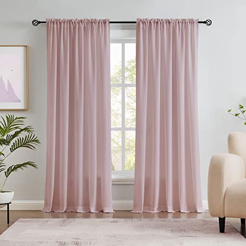 Melodieux Halbtransparente Vorhänge in Altrosa, 213 cm lang, für Schlafzimmer, Wohnzimmer, natürliche Baumwolle, Textur, Stangentasche, Fenster, 132 x 213 cm (2 Stoffbahnen) von Melodieux