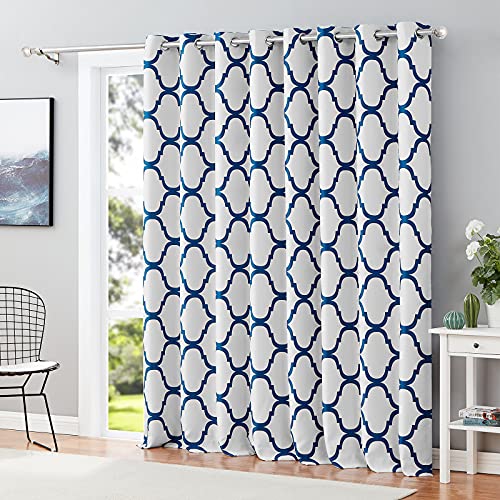 Melodieux Marokkanische breite Vorhänge, Raumverdunkelung, Verdunkelungsvorhang für extra breite Fenster, Terrassenschiebetür, Glastür, 1 Paneel (254 x 213 cm, gebrochenes Weiß/Königsblau) von Melodieux
