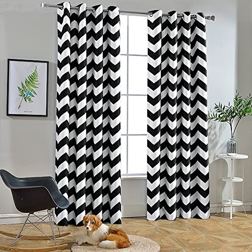 Melodieux Modische Chevron-Vorhänge für Wohnzimmer, Esszimmer, verdunkelnde Ösen, Fenstervorhänge, schalldicht, wärmeisoliert für Schlafzimmer, 160 cm lang, 132 x 160 cm, schwarz und weiß (1 Stoff) Melodieux Modische Chevron-Vorhänge für Wohnzimmer, Esszimmer, verdunkelnde Ösen, Fenstervorhänge, schalldicht, wärmeisoliert für Schlafzimmer, 160 cm lang, 132 x 160 cm, schwarz und weiß (1 Stoff) von Melodieux