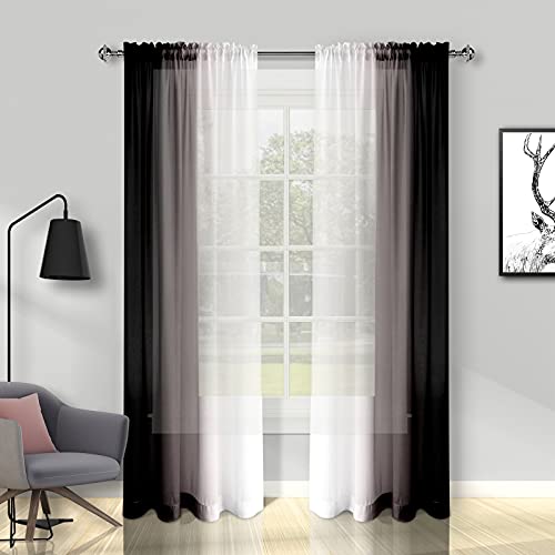 Melodieux Verdunkelungsvorhänge Schwarz Schatten 96cm lang Wohnzimmer Leinenoptik Voile Farbverlauf Weiß Schwarz 52x96cm 2 Vorhänge von Melodieux