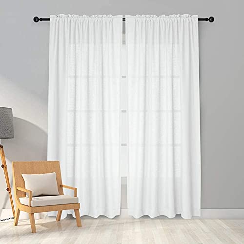 Melodieux Vorhänge Weiß Transparent Leinen Optik Voile Gardinen für Wohnzimmer Schlafzimmer, 2er Set , 260x140cm H/B von Melodieux