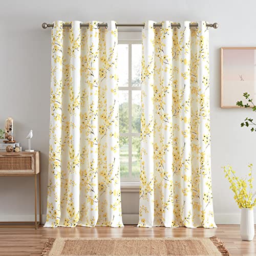 Melodieux Vorhänge mit Blumenmuster, 213 cm lang, für Wohnzimmer, Bauernhaus, gelbe Aprikosenblüte, weiß, dekorative Ösen, 132 x 213 cm, 2 Paneele Melodieux Vorhänge mit Blumenmuster, 213 cm lang, für Wohnzimmer, Bauernhaus, gelbe Aprikosenblüte, weiß, dekorative Ösen, 132 x 213 cm, 2 Paneele von Melodieux
