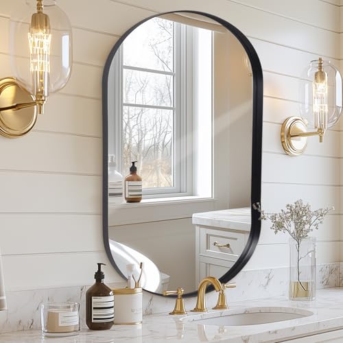 Melodieux Wandspiegel 55x75cm Schwarze Oval Spiegel Badezimmerspiegel Dekorativer Spiegel zum Aufhängen an der Wand Horizontal oder Vertikal für Schlafzimmer Wohnzimmer Flur von Melodieux