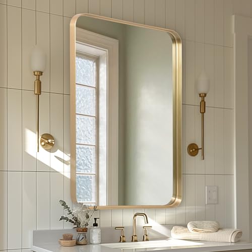 Melodieux Wandspiegel 60x90cm Gold Rechteckiger Spiegel Badezimmerspiegel Dekorativer Spiegel zum Aufhängen an der Wand Horizontal oder Vertikal für Schlafzimmer Wohnzimmer Flur von Melodieux