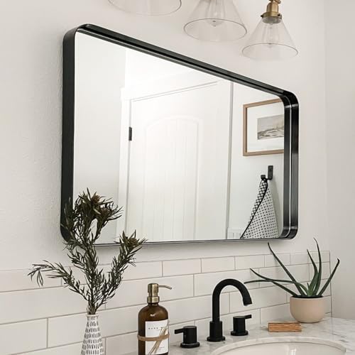Melodieux Wandspiegel 60x90cm Schwarze Rechteckiger Spiegel Badezimmerspiegel Dekorativer Spiegel zum Aufhängen an der Wand Horizontal oder Vertikal für Schlafzimmer Wohnzimmer Flur von Melodieux