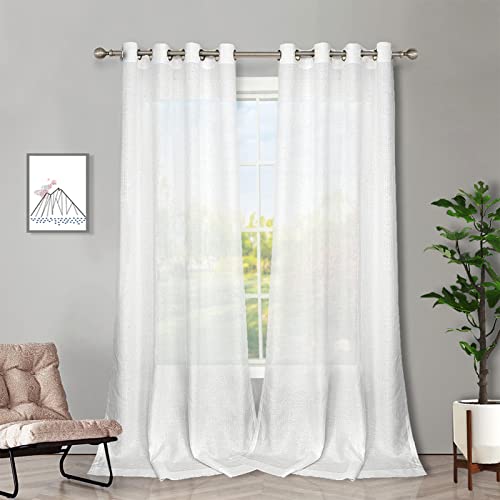 Melodieux Weiße halbtransparente Vorhänge 213 cm lang für kleine Fenster, Wohnzimmer, Schlafzimmer, Leinenoptik, rustikale Ösen, Voile-Vorhänge, 107 x 213 cm (2 Paneele) von Melodieux