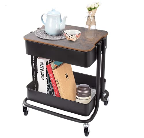 Melody House Rollwagen mit 2 Etagen, Metall, Organizer mit Abdeckbrett, mobiler Trolley, Sofa, Beistelltisch mit Rädern für Büro, Zuhause, Küche, Organisation, Schwarz Melody House Rollwagen mit 2 Etagen, Metall, Organizer mit Abdeckbrett, mobiler Trolley, Sofa, Beistelltisch mit Rädern für Büro, Zuhause, Küche, Organisation, Schwarz von Melody House
