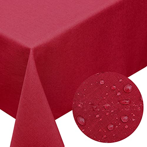 Melody® Tischdecke Textil Leinen-Optik Easy-Clean-Effekt fleckschutz abwaschbar schmutzabweisend strapazierfähig wasserabweisend (oval 135 x 180 cm, Bordeaux-rot) von Melody