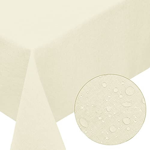 Melody Tischdecke rund 140 cm Champagner, Leinen-Optik, abwaschbar, vielseitig, pflegeleicht, Easy-Clean-Effekt, für Innen und Außen, Geburtstag, Weihnachten, floral, 6 Personen, Polyester, 1 Stück von Melody