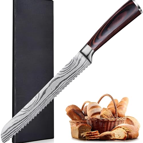 Melody Brotmesser Küchenmesser Knife Küchenmesser scharfes Brotmesser Wellenschliff Kitchen Knife (Brotmesser, Damast-Optik) von Melody