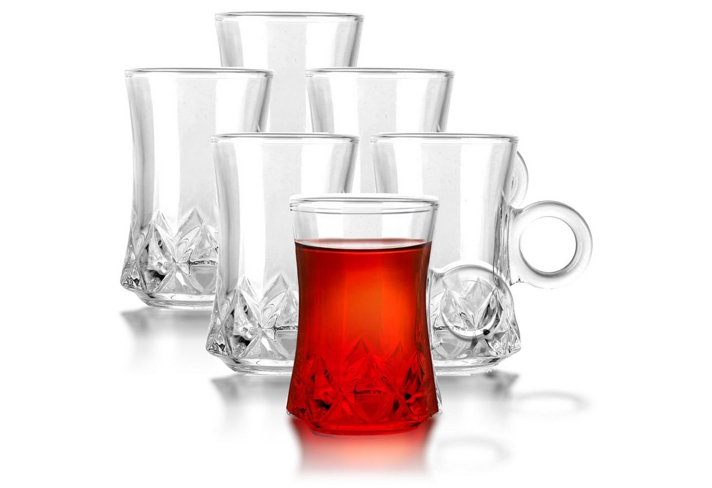 Melody Teeglas Teetassen Glastassen 6er Set mit Griff für 6 Personen spülmaschinenfest Trinkgläser für Tee Schwarztee Cay, 6-teilig von Melody