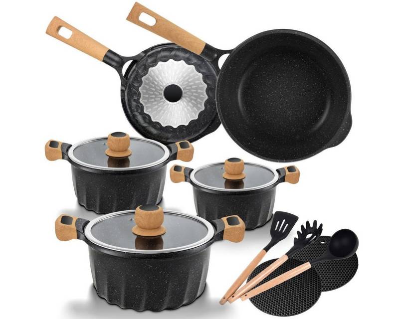 Melody Topf-Set Topfset Aluguss, Aluminium (Set, 3 Töpfe, 2 Pfannen, 3 Deckel, 2 Untersetzer, 3x Kochbesteck) von Melody