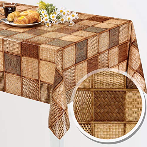 Wachstuch Tischdecke abwaschbar 160 x 140 cm eckig Rattan braun modern #1436-01 von Melody