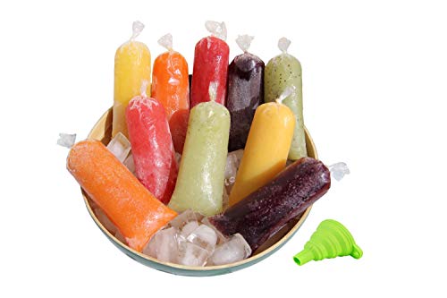VCCGY 200 Stück Eis am Stiel Formen Beutel für Eis Pops, Frozen Icies, Joghurt, Obst, Süßigkeiten, 7,6 x 25,4 cm, kommt mit einem Trichter (transparent, 200 Stück) von Melostu