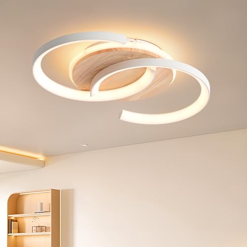 LED Deckenlampe Holz dimmbar, Holzscheite weiß „S“ 2-Ringe Modern Deckenleuchte, 28W 40cm 2800lm 3000K-6000K mit Fernbedienung, Schlafzimmerlampe, Flurleuchten, Memory-Funktion, 3W Nachtlicht LED Deckenlampe Holz dimmbar, Holzscheite weiß „S“ 2-Ringe Modern Deckenleuchte, 28W 40cm 2800lm 3000K-6000K mit Fernbedienung, Schlafzimmerlampe, Flurleuchten, Memory-Funktion, 3W Nachtlicht von Meloweel