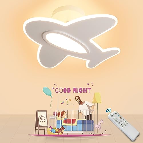 Meloweel LED Deckenlampe Kinderzimmer 40W丨50cm Flugzeug Kinderzimmer lampe decke Junge, mit Fernbedienung dimmbar 3000K~6000K, Babyzimmer Flugzeug Deckenleuchte, mit Nachtlicht-Funktion von Meloweel