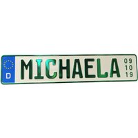 Geburtstagsschild Auto Schild Kennzeichen Name + Text Geburtsdatum Prägung 8 Zecihen Geschenk Spaß von Melsaro