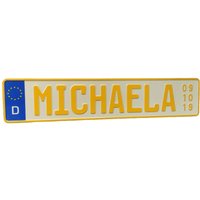 Geburtstagsschild Schild Namenschild Name + Text Geburtsdatum Prägung 8 Zeichen Geschenk Spaß von Melsaro