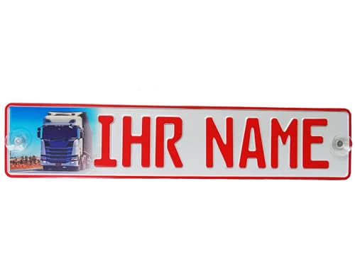 LKW Truck Fahrerschild Schild Namensschild mit Ihr FOTO + Name oder Text Funschild Fun Schild Wunschtext AUTO Trucker Car Rot Geburtstag Geschenk von Melsaro