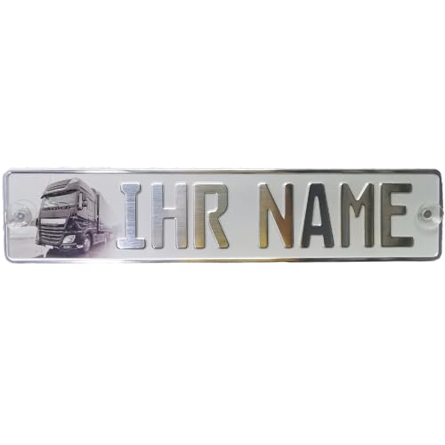 LKW Truck Fahrerschild Schild Namensschild mit Ihr FOTO + Name oder Text Funschild Fun Schild Wunschtext AUTO Trucker Car Silber, Geburtstag Geschenk von Melsaro