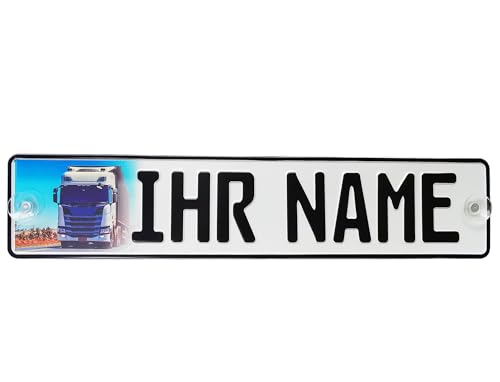 LKW Truck Fahrerschild Schild Namensschild mit Ihr Foto + Name oder Text Funschild Fun Schild Wunschtext AUTO Trucker Car Schwarz, Geburtstag Geschenk von Melsaro