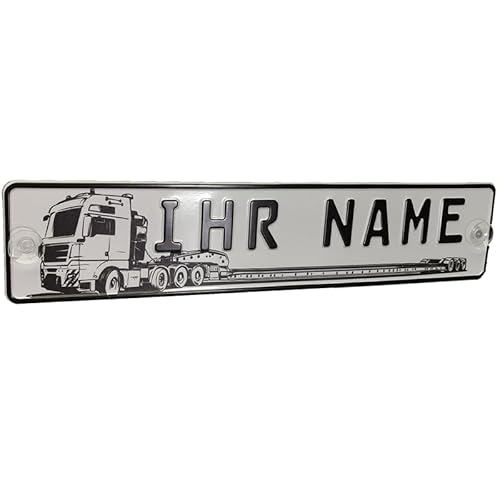 LKW Truck Fahrerschild Schild Namensschild mit Name oder Text Funschild Fun Schild Wunschtext AUTO Trucker Car Schwarz, Geburtstag Geschenk von Melsaro