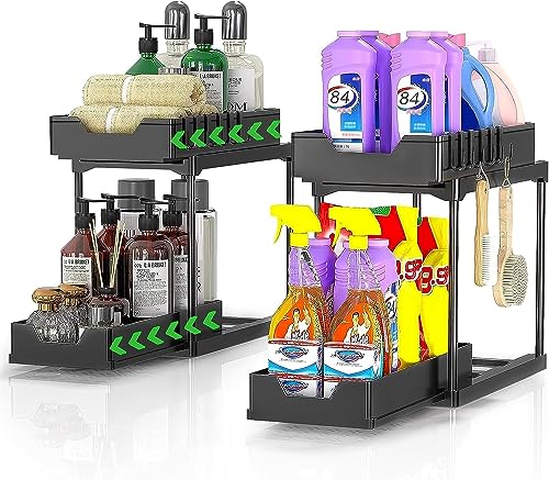 Meltrck Küchen Organizer, Unter Waschbecken Regal, Spülschrank Organizer, Badezimmer Organizer, Schrank Organizer (Schwar,Doppelstöckige Schubladen) von Meltrck