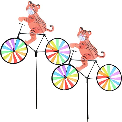 2 Stück Cartoon Fahrrad Spinner, Katze Reiten Fahrrad Wind Spinner Windräder mit Stange, 3D Tier Regenbogen Windmühle, niedliche Windkulptur, bunte Ornament Statue Dekor für Outdoor Hof Strand von Meltset